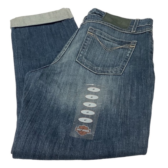 HARLEY DAVIDSON NWT Straight Leg Cuffed Lightly Distressed Jeans - Size 27 - Picture 8 of 12